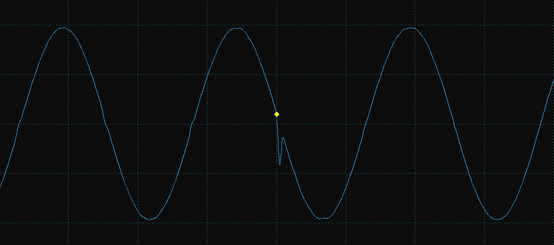 PicoScope screenshot of glitch in waveform output