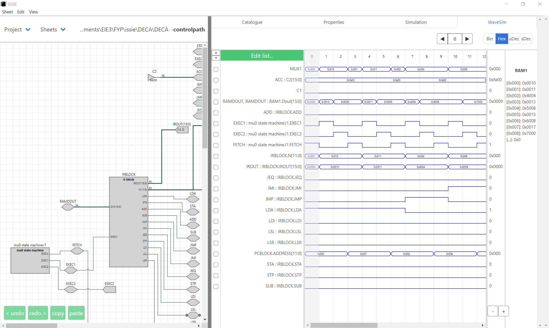 Waveform simulator with RAM example